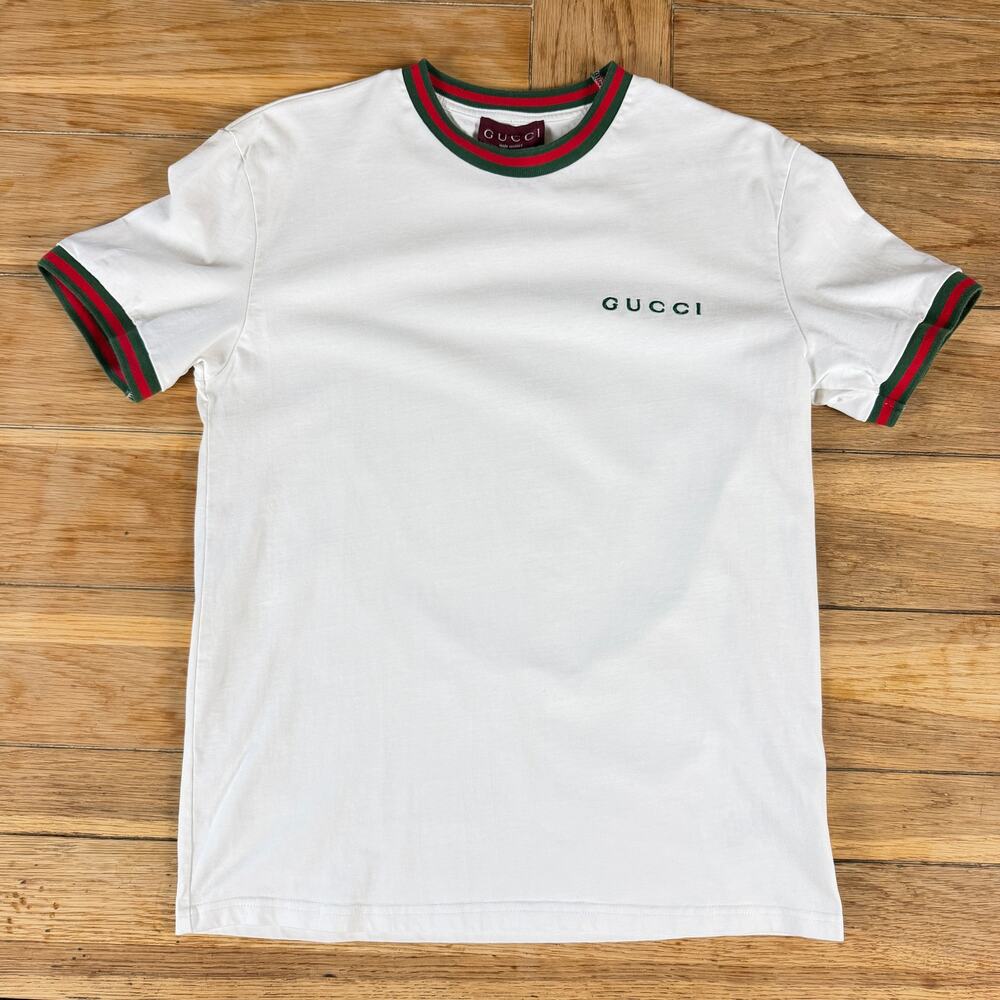 Gucci Web Stripe T Shirt Mens M White Green Red Made Italy 100% Cotton